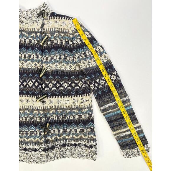 Vtg Evan Picone Fair Isle Chunky Knit Wool Blend Cardigan -Toggle Buttons Sz S - Picture 7 of 11